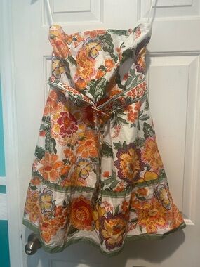 Joie White Strapless Floral Sundress with Orange & Green